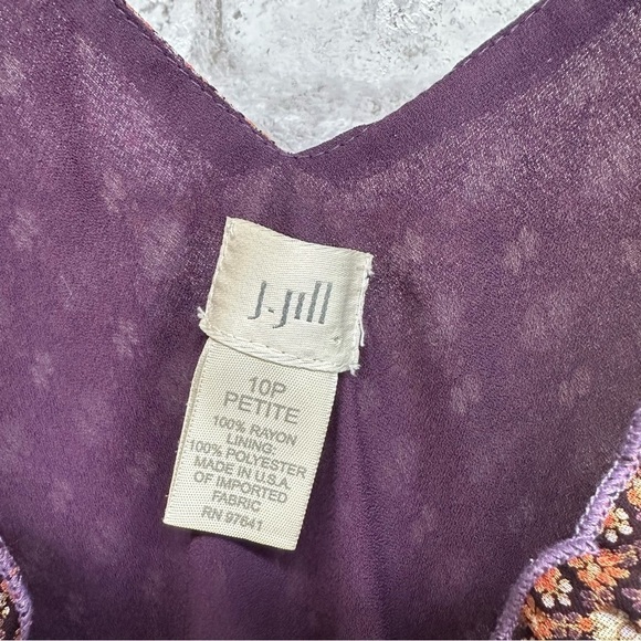 J. JILL floral print maxi dress women’s 10P orange purple fall autumn sleeveless - Picture 4 of 6